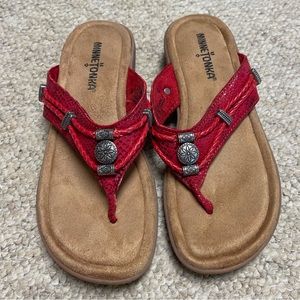 Red Minnetonka Sandals